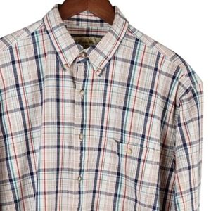 Eddie Bauer Shirt Mens Large White Plaid Button Down‎ Cotton Long Sleeve Casual